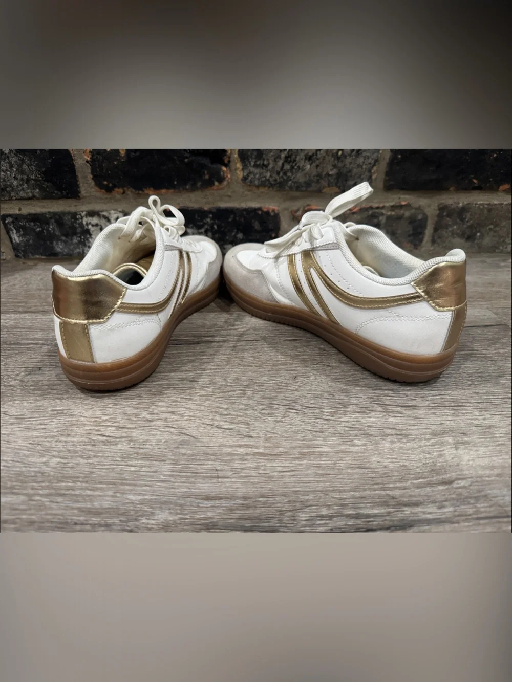 White & Gold Women's Low-Top Sneakers